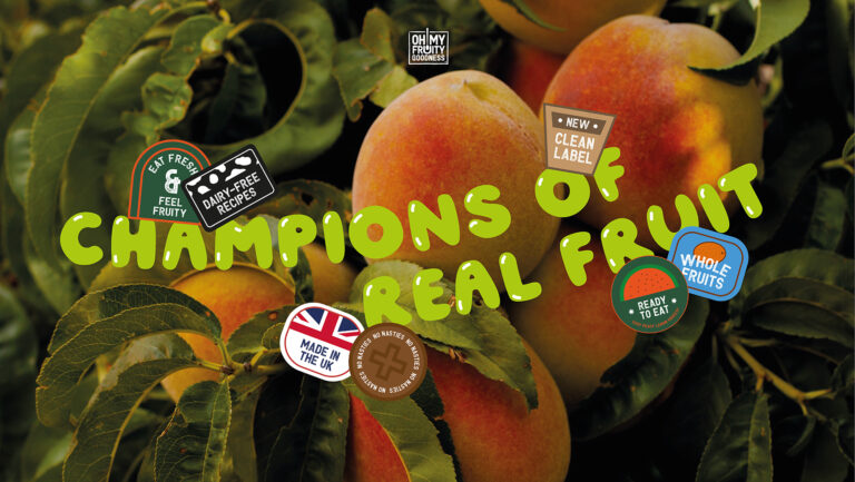 peach tree with 'champions of real fruit' written on top of it