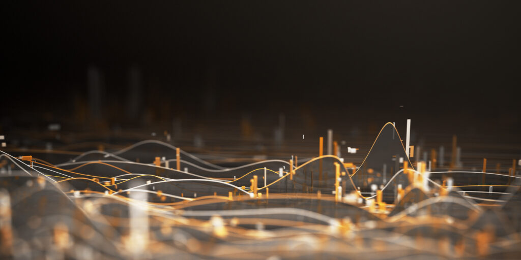 Digital image depicts financial markets movement and experimentation.