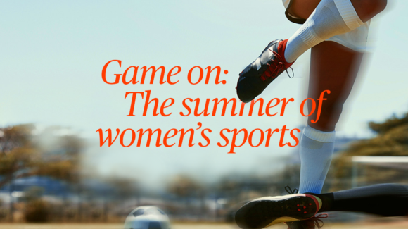 Image depicts women's sports players playing football