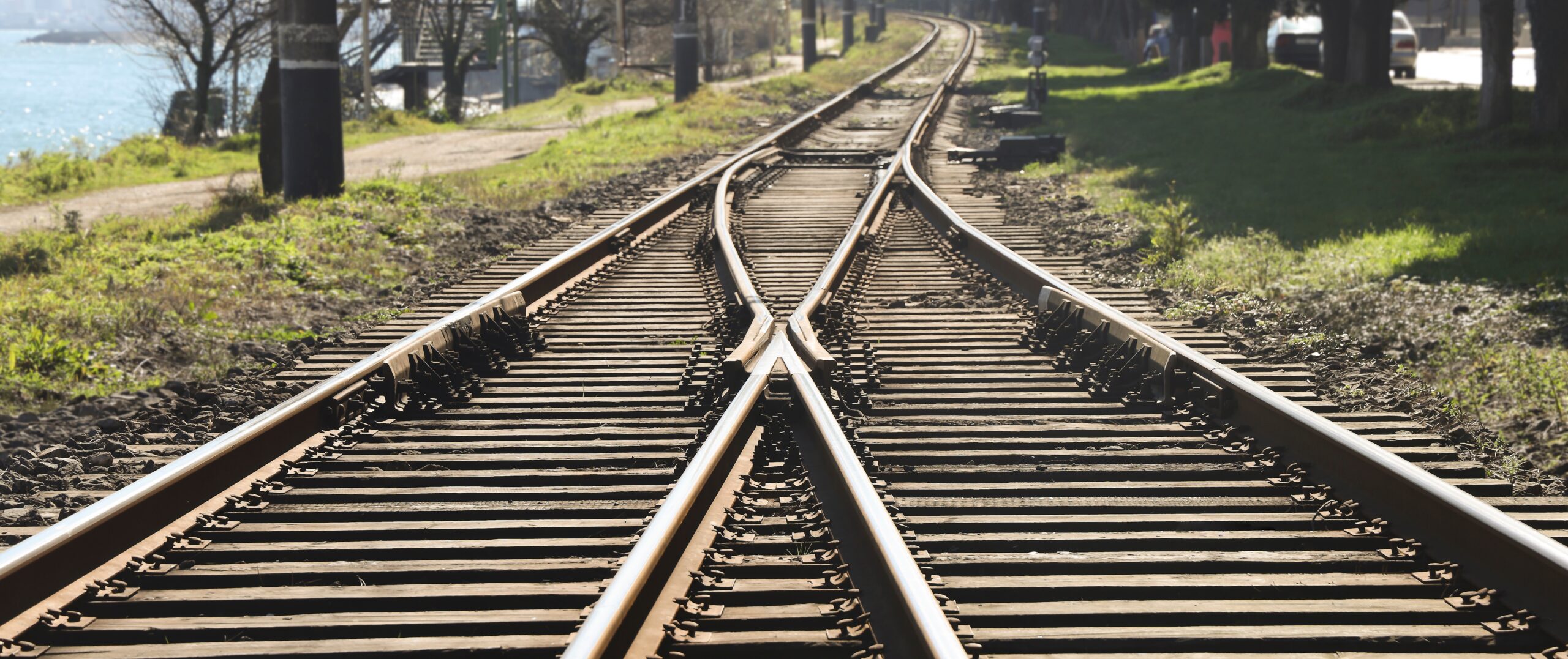 Close up image of junction on train tracks