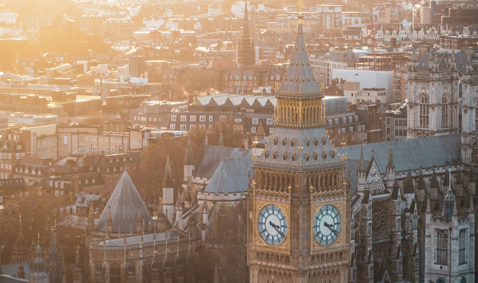 aerial view of the houses of parliament and westminster