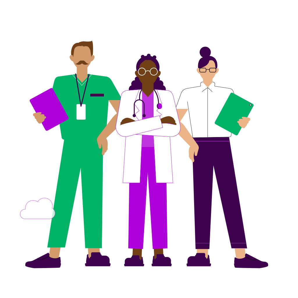 An animated illustration of three doctors standing together